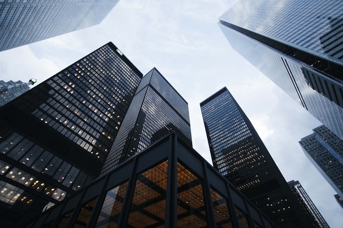 City skyline with modern commercial towers